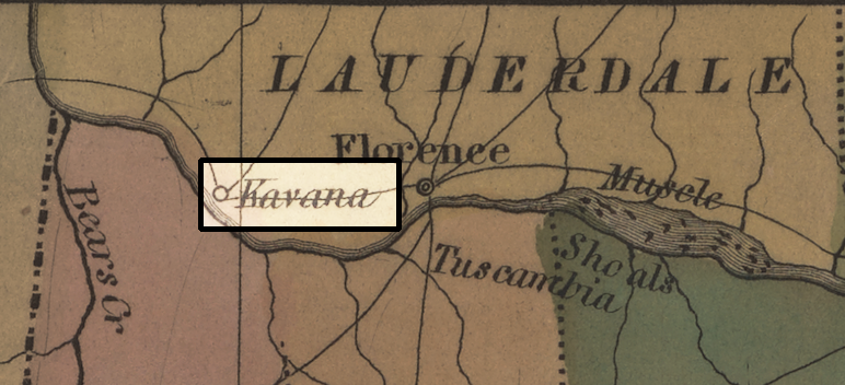 Lauderdale county alabama map showing town of Havana