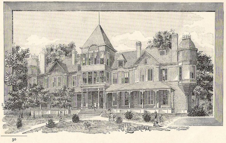 Etching of the Lauderdale Hotel in Florence, Alabama