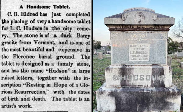 CB Eldred headstone for LC Hudson