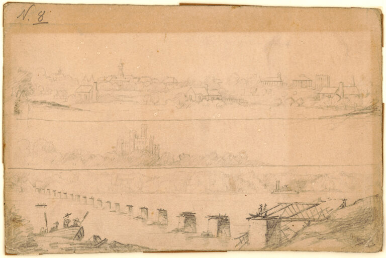 Florence and the Tennessee River in 1862 drawing by Adolph Metzner